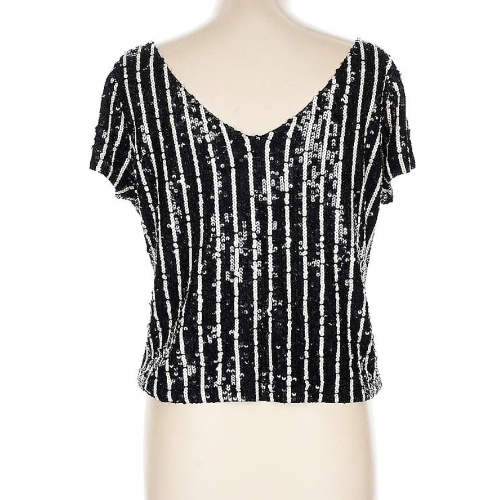 Oscar de la Renta Black and Gold Striped Sequin Crop Top